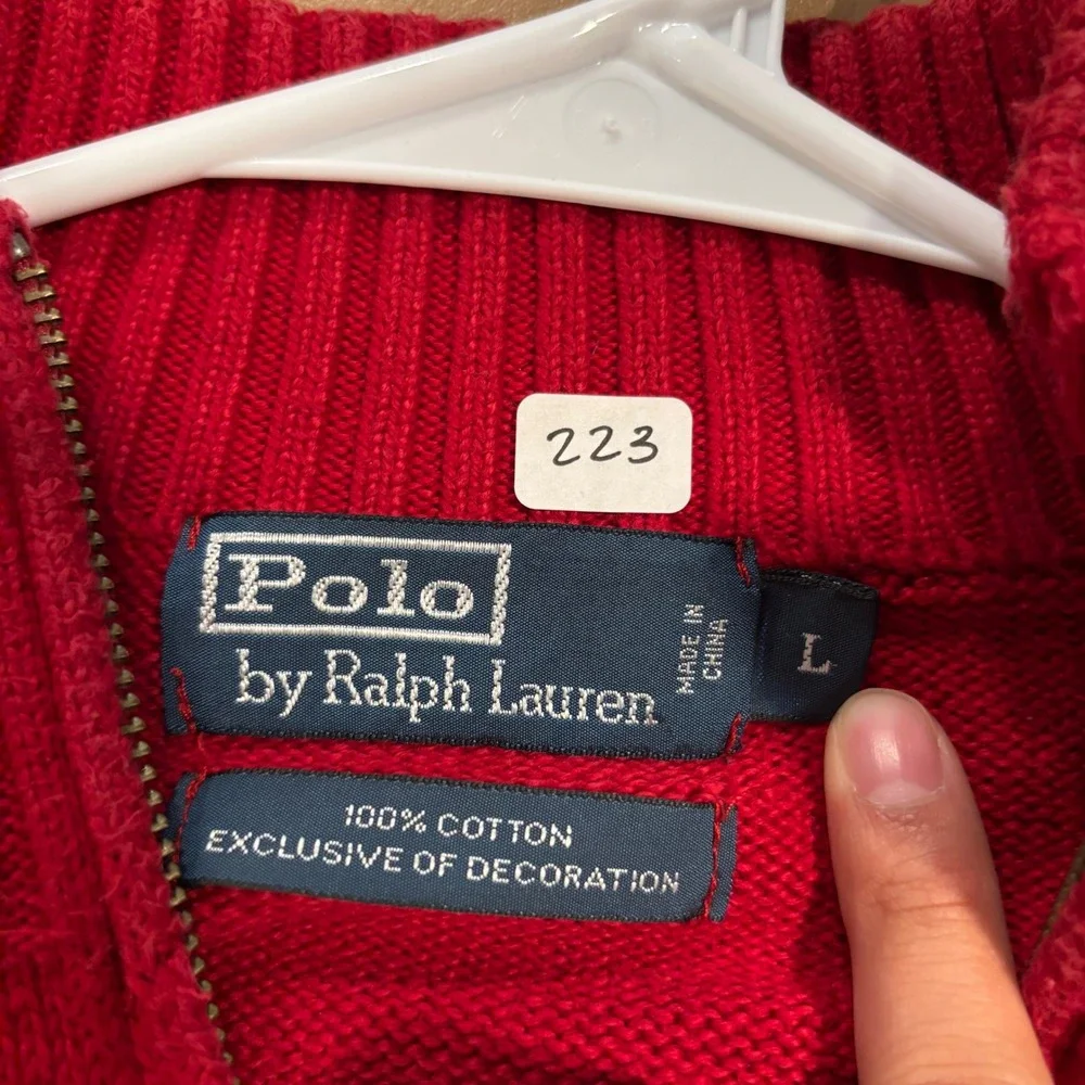 Polo Ralph Lauren Red Quarter Zip‎ Cotton Sweater Mens Large Pony Logo Mock Neck